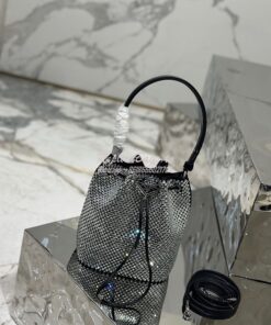 Replica Prada Satin mini-bag with crystals 1BE067 Black 2