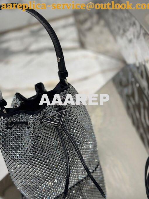 Replica Prada Satin mini-bag with crystals 1BE067 Black 3