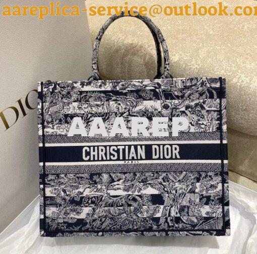 Replica Dior Book Tote bag in Navy Blue Toile de Jouy Stripes Embroide 2