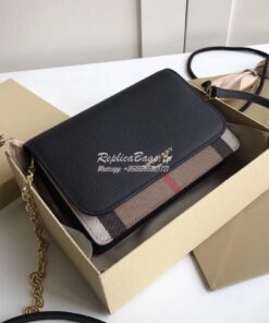 Replica Burberry Leather and House Check Wallet with Detachable Strap