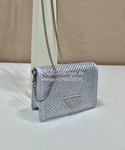 Replica Prada Cardholder with shoulder strap and crystals 1MR024 Silve 2