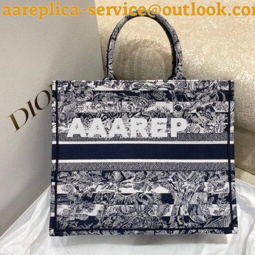 Replica Dior Book Tote bag in Navy Blue Toile de Jouy Stripes Embroide 7