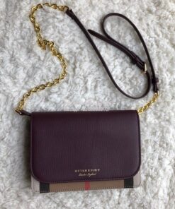 Replica Burberry Leather and House Check Wallet with Detachable Strap