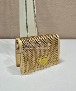 Replica Prada Cardholder with shoulder strap and crystals 1MR024 PineA 2