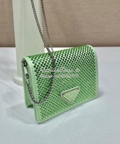 Replica Prada Cardholder with shoulder strap and crystals 1MR024 Aqua 2