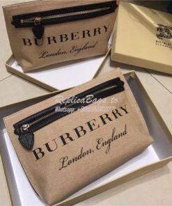 Replica  Burberry Logo Print Jute Wristlet Clutch 40715651