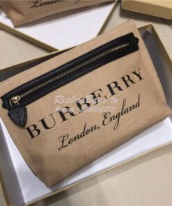 Replica  Burberry Logo Print Jute Wristlet Clutch 40715651 2