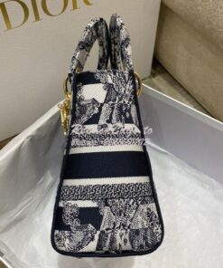 Replica Dior Medium Lady D-Lite Bag Navy Blue Toile de Jouy Stripes Em 2