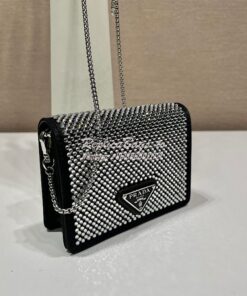 Replica Prada Cardholder with shoulder strap and crystals 1MR024 Black 2