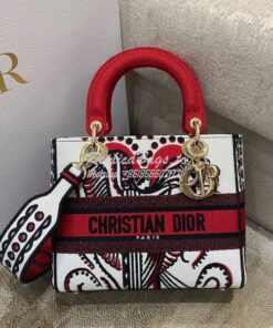 Replica Dior Medium Lady D-Lite Bag Latte Multicolor Cupidon Embroider