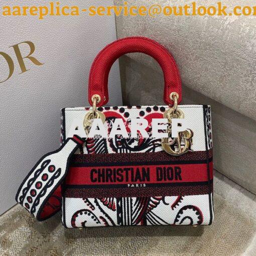 Replica Dior Medium Lady D-Lite Bag Latte Multicolor Cupidon Embroider