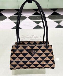 Replica Prada Symbole Small embroidered fabric Bag 1BA368 Black Beige