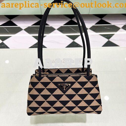 Replica Prada Symbole Small embroidered fabric Bag 1BA368 Black Beige