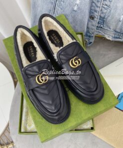 Replica Gucci Aria Loafer With Double G 670399 Black Chevron Matelasse