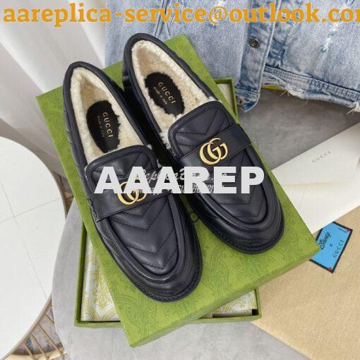 Replica Gucci Aria Loafer With Double G 670399 Black Chevron Matelasse