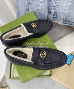 Replica Gucci Aria Loafer With Double G 670399 Black Chevron Matelasse 2