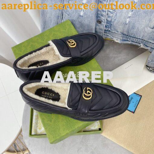 Replica Gucci Aria Loafer With Double G 670399 Black Chevron Matelasse 2