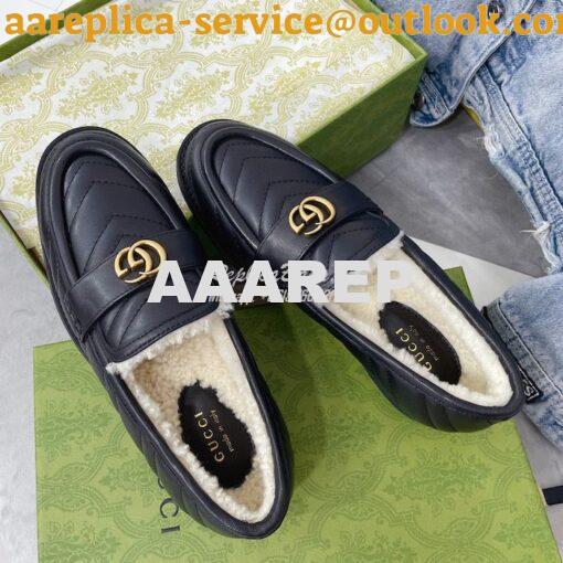 Replica Gucci Aria Loafer With Double G 670399 Black Chevron Matelasse 4