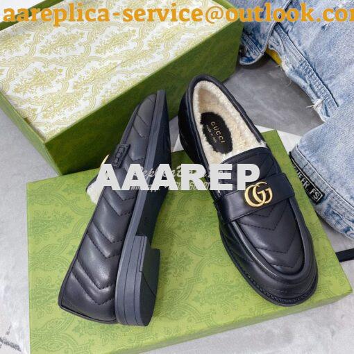 Replica Gucci Aria Loafer With Double G 670399 Black Chevron Matelasse 5