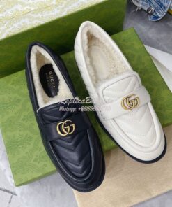 Replica Gucci Aria Loafer With Double G 670399 White Chevron Matelasse