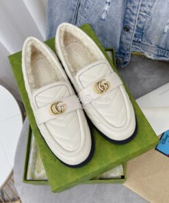 Replica Gucci Aria Loafer With Double G 670399 White Chevron Matelasse 2