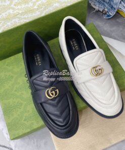 Replica Gucci Aria Loafer With Double G 670399 White Chevron Matelasse