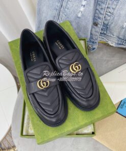 Replica Gucci Aria Loafer With Double G 670399 Black Chevron Matelasse