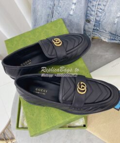 Replica Gucci Aria Loafer With Double G 670399 Black Chevron Matelasse 2