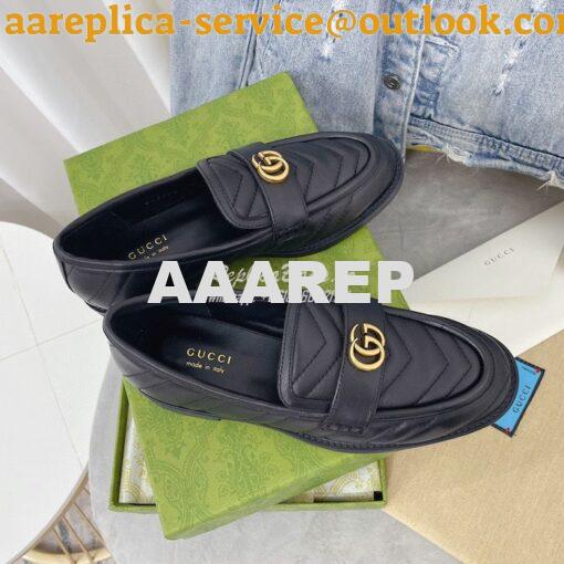 Replica Gucci Aria Loafer With Double G 670399 Black Chevron Matelasse 2