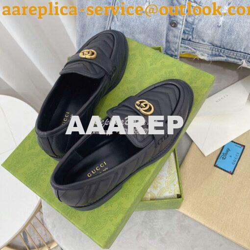 Replica Gucci Aria Loafer With Double G 670399 Black Chevron Matelasse 3