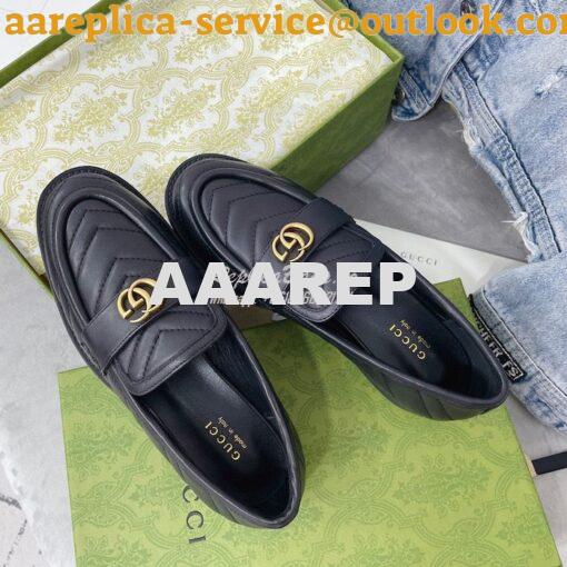 Replica Gucci Aria Loafer With Double G 670399 Black Chevron Matelasse 4