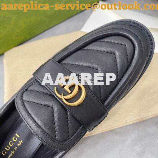 Replica Gucci Aria Loafer With Double G 670399 Black Chevron Matelasse 6