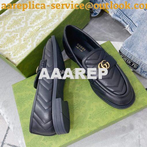 Replica Gucci Aria Loafer With Double G 670399 Black Chevron Matelasse 8