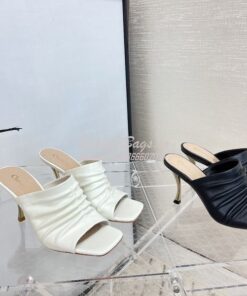 Replica Dior D-Fame Heeled Sandal Pleated Lambskin KCQ775