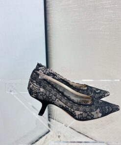 Replica Dior Capture Pump Black Transparent Mesh Embroidered with Dior