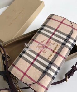 Replica Burberry Burgundy Leather Trim Haymarket Check Wallet with Cha 2