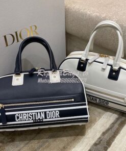 Replica Medium Dior Vibe Zip Bowling Bag Blue Smooth Calfskin M6202