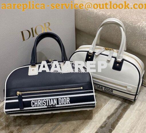 Replica Medium Dior Vibe Zip Bowling Bag Blue Smooth Calfskin M6202