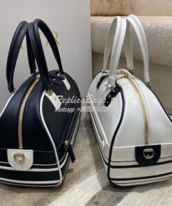 Replica Medium Dior Vibe Zip Bowling Bag Blue Smooth Calfskin M6202 2