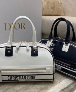 Replica Medium Dior Vibe Zip Bowling Bag White Smooth Calfskin M6202