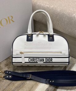 Replica Medium Dior Vibe Zip Bowling Bag White Smooth Calfskin M6202 2