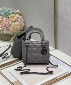 Replica Dior Quilted Steel Grey Lambskin Leather Mini Lady Dior Bag wi