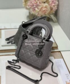 Replica Dior Quilted Steel Grey Lambskin Leather Mini Lady Dior Bag wi 2