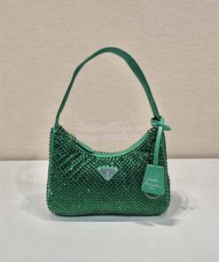 Replica Prada Satin Mini Hobo Bag with Artificial Crystals 1NE515 Gree 2