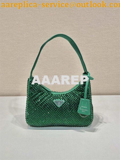 Replica Prada Satin Mini Hobo Bag with Artificial Crystals 1NE515 Gree 2