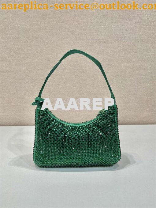 Replica Prada Satin Mini Hobo Bag with Artificial Crystals 1NE515 Gree 5