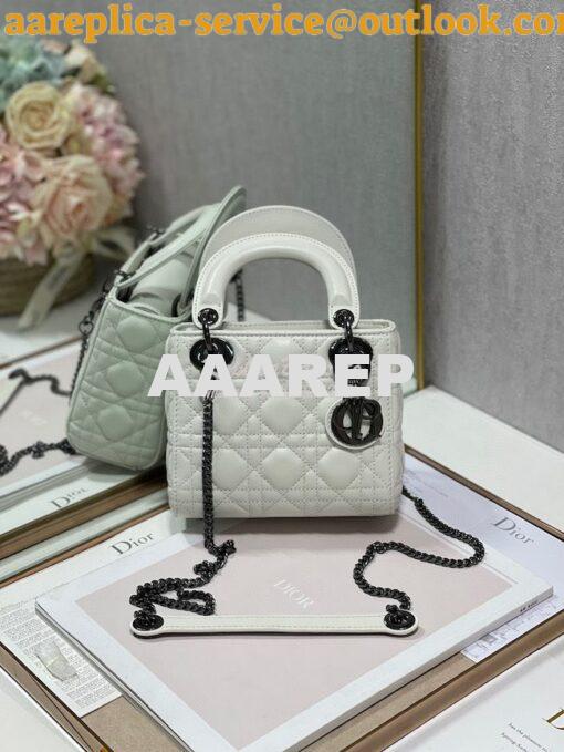 Replica Dior Quilted Latte Lambskin Leather Mini Lady Dior Bag with Ru