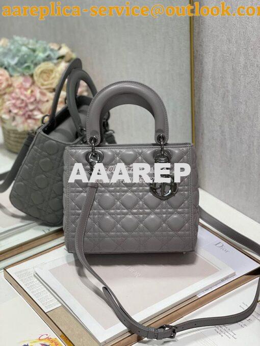 Replica Dior Medium Lady Dior Steel Grey Lambskin Cannage with Rutheni