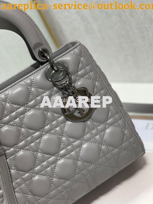 Replica Dior Medium Lady Dior Steel Grey Lambskin Cannage with Rutheni 4