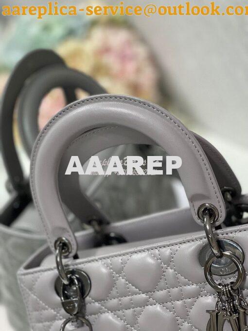 Replica Dior Medium Lady Dior Steel Grey Lambskin Cannage with Rutheni 5